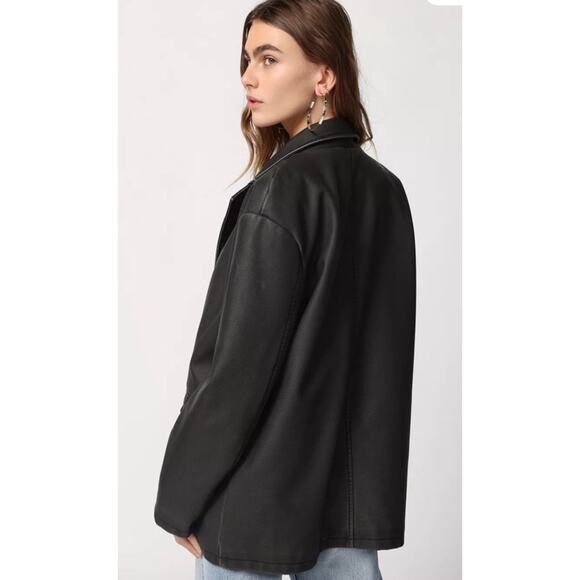 NWT Urban Outfitters Rue Faux Leather Charcoal black Overcoat Sz SP - Picture 4 of 12